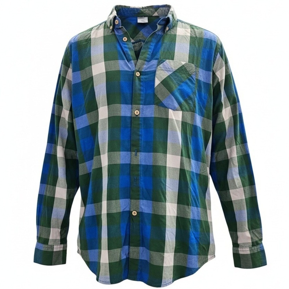 Adidas Originals Plaid Button Up Shirt Streetwear Long Sleeve Mens M Blue Green